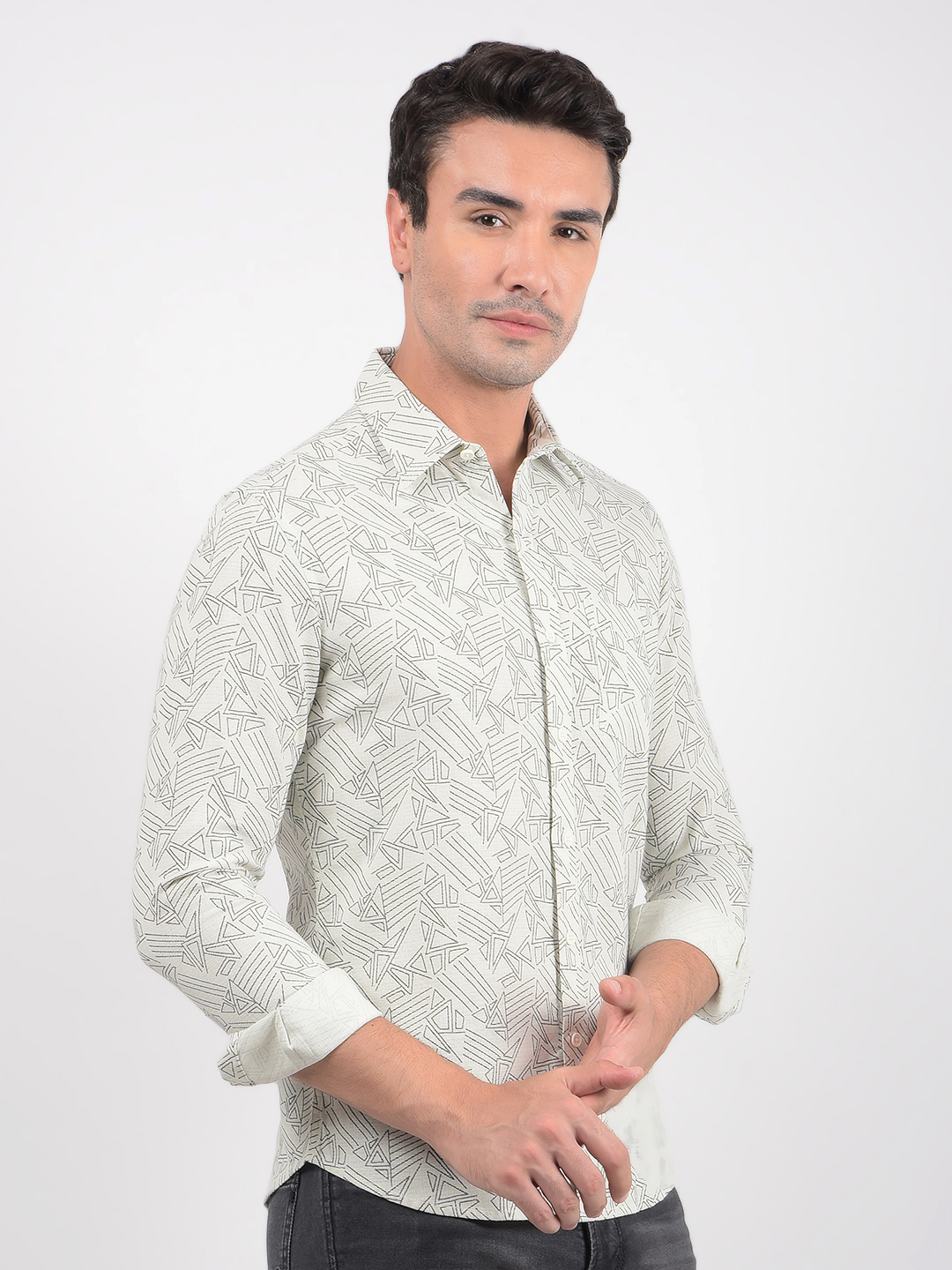Numero Uno Men Geometric Print White Shirt